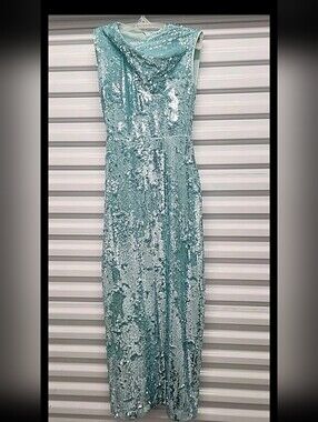 Roland Mouret Sheath Sleeveless Tiffany Blue Sequined Maxi Dress Sz 4